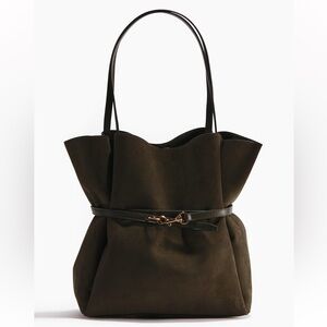 H&M Tote Bag with Carabiner Hook for Pouch Effect Dark Khaki NWT